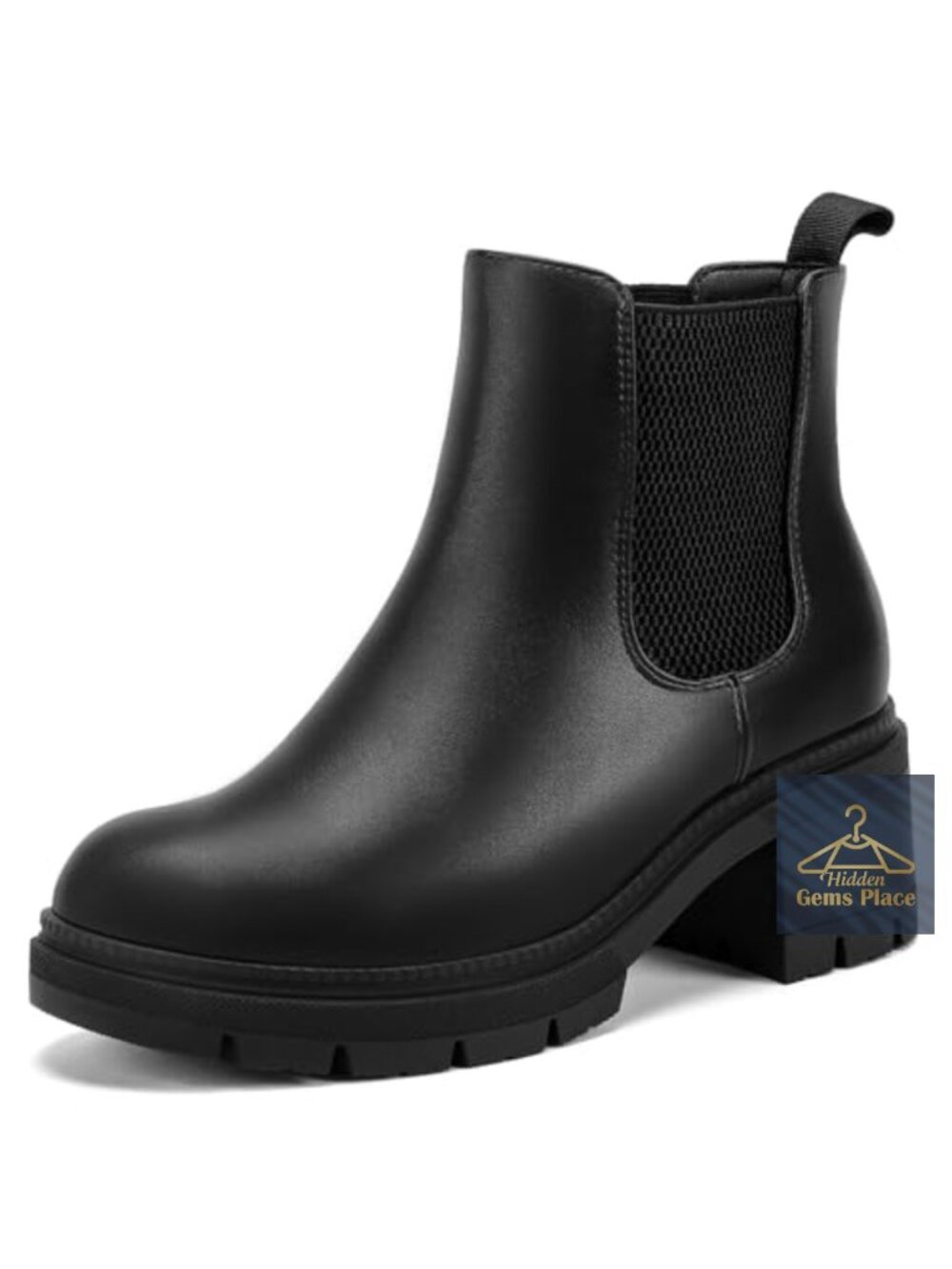 Wide Width Slip On Chelsea Ankle Boots Faux Leather Block Heel